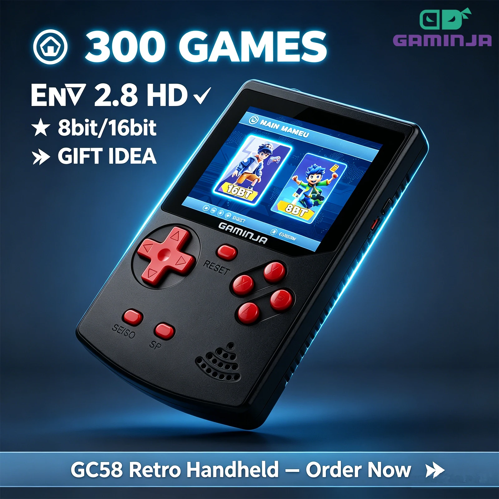 Gaming Console For Kids - جهاز ألعاب محمول GAMINJA مع 300