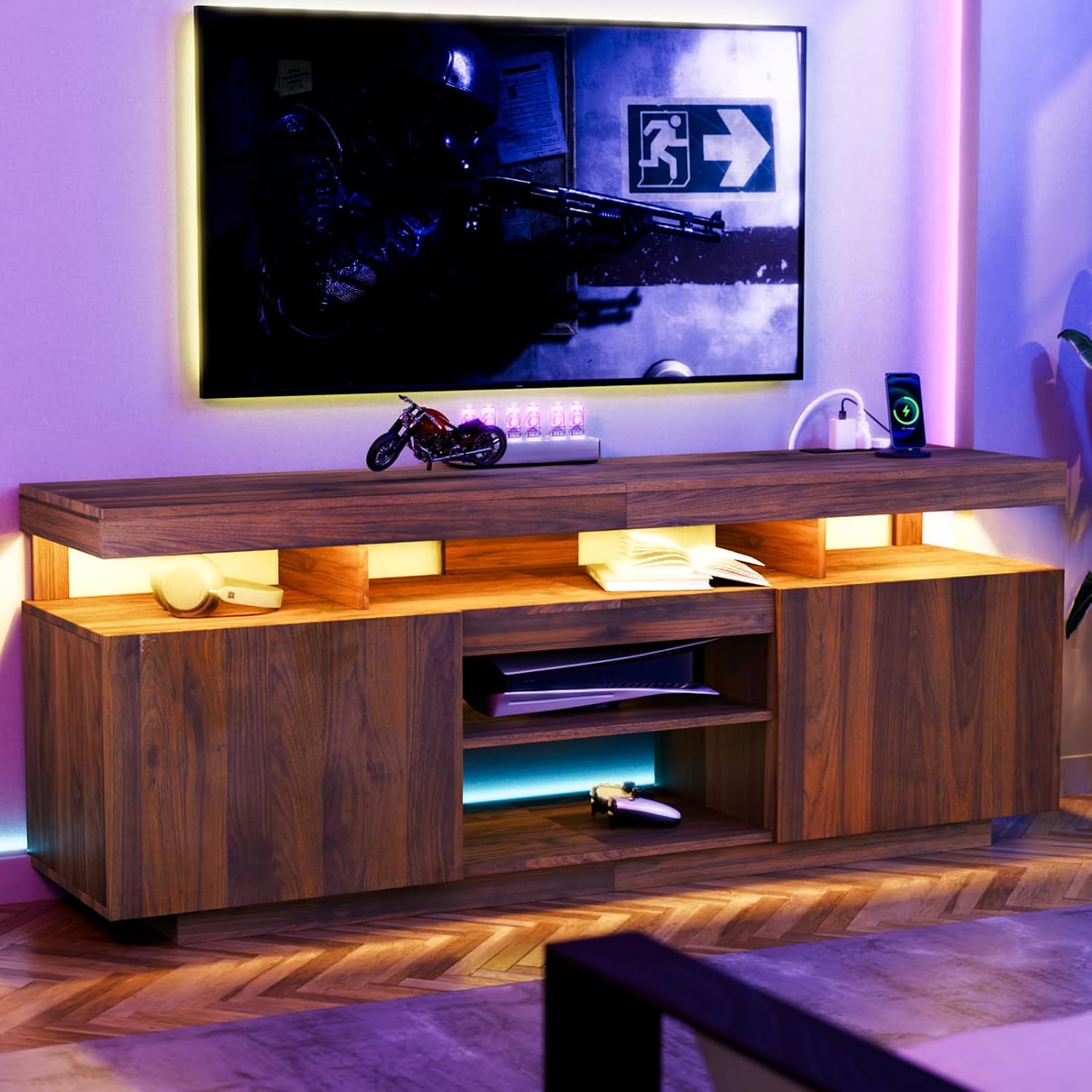 حامل تلفزيون LED مع منافذ طاقة - مراجعة Gaming Console Cabinet وسعره